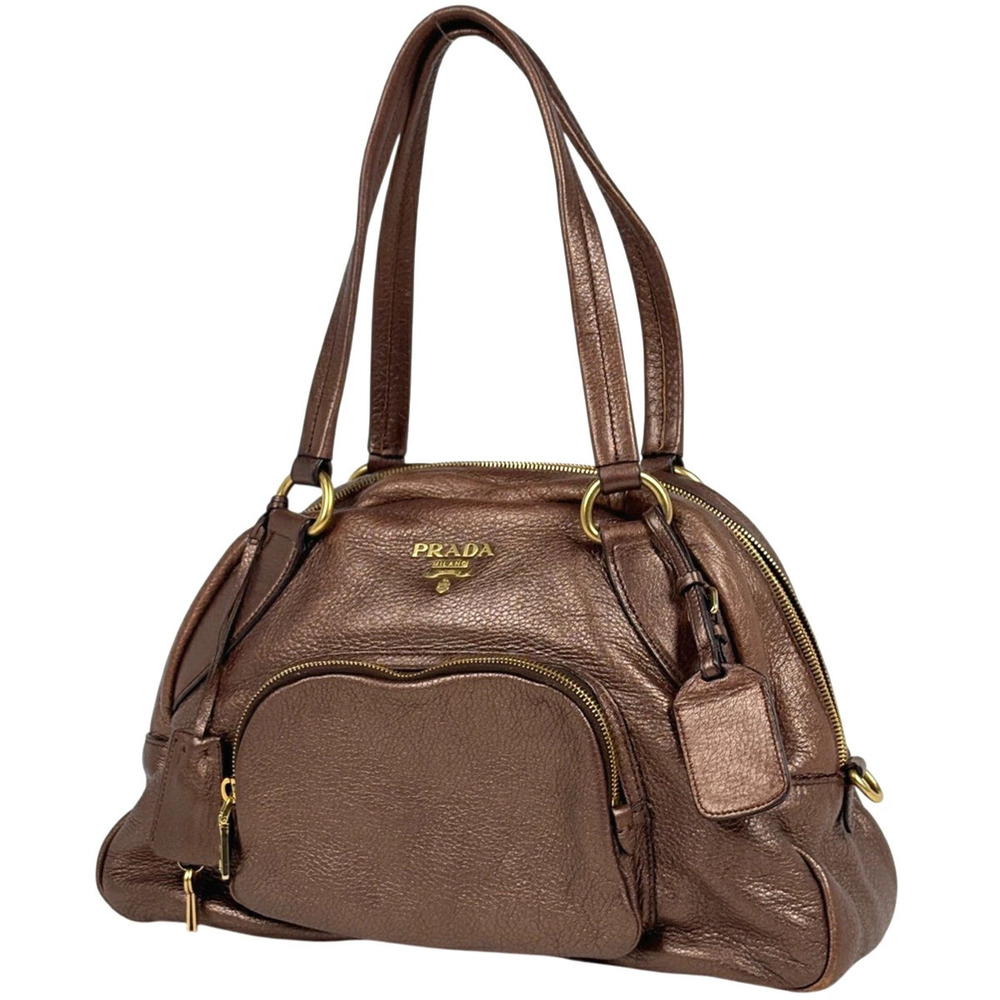 Prada Logo Shoulder Bag Leather Brown